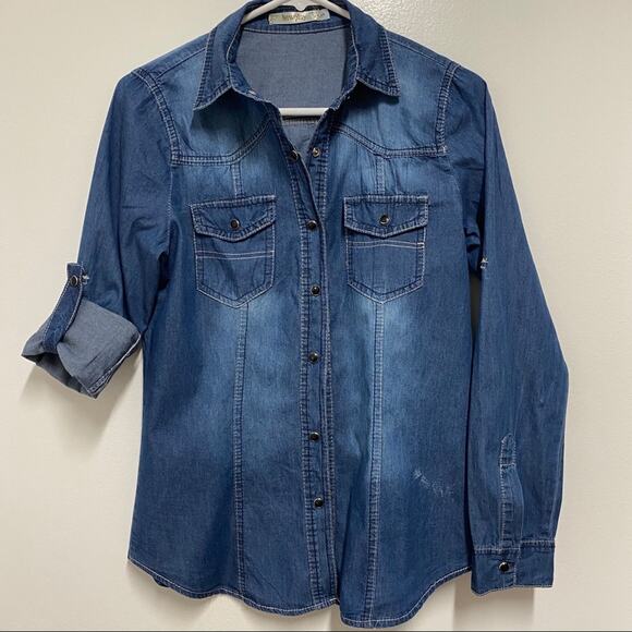 Newplay denim shirt with roll up sleeves size S - Picture 3 of 7